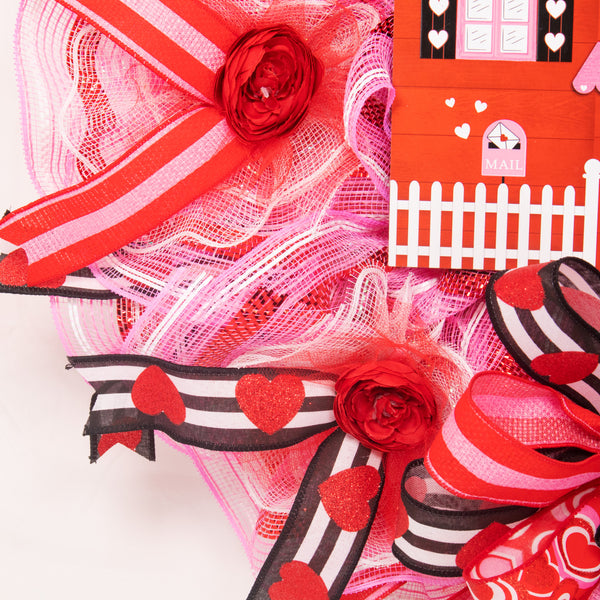 Valentine's day wreath, love wreath, front door wreath, door hanger, pink, red, 26". W20108B