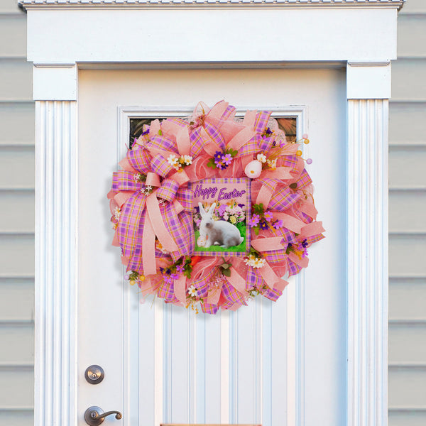 Easter wreath, bunny wreath, floral wreath, front door wreath, door hanger, Easter eggs, 26". W20204A