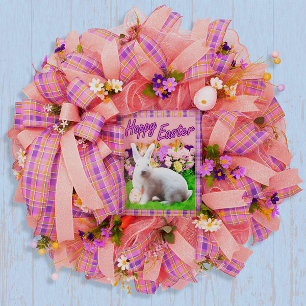 Easter wreath, bunny wreath, floral wreath, front door wreath, door hanger, Easter eggs, 26". W20204A
