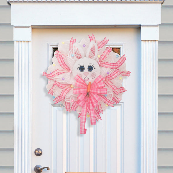 Easter wreath, bunny wreath, bunny face, plush ears, front door wreath, door hanger, 24"  W20219A
