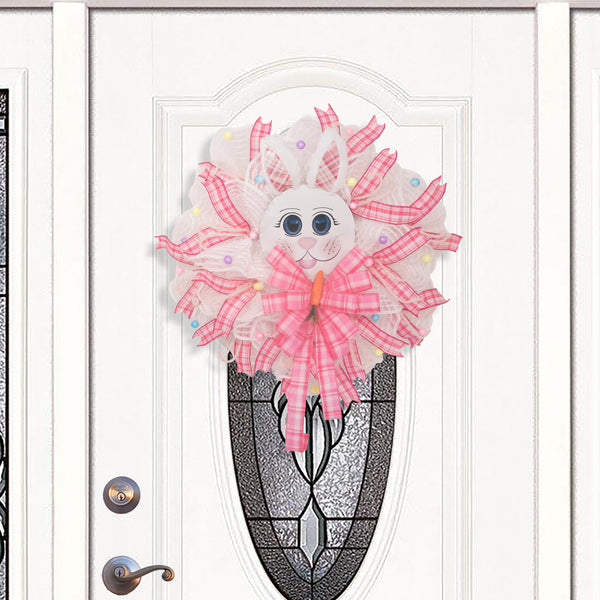 Easter wreath, bunny wreath, bunny face, plush ears, front door wreath, door hanger, 24"  W20219A