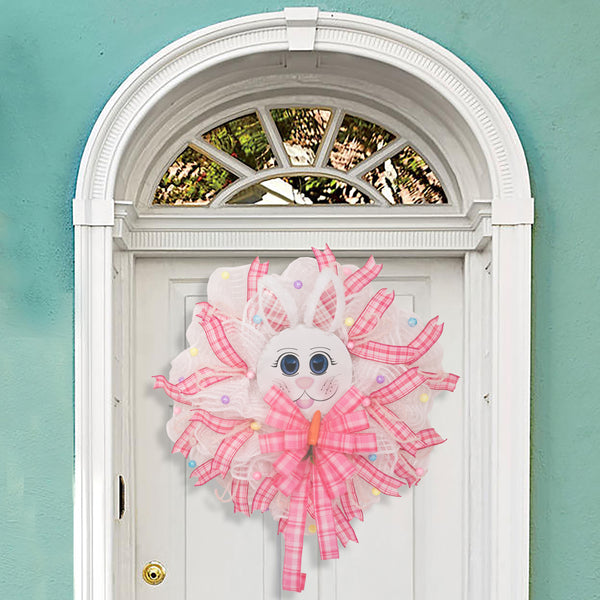 Easter wreath, bunny wreath, bunny face, plush ears, front door wreath, door hanger, 24"  W20219A