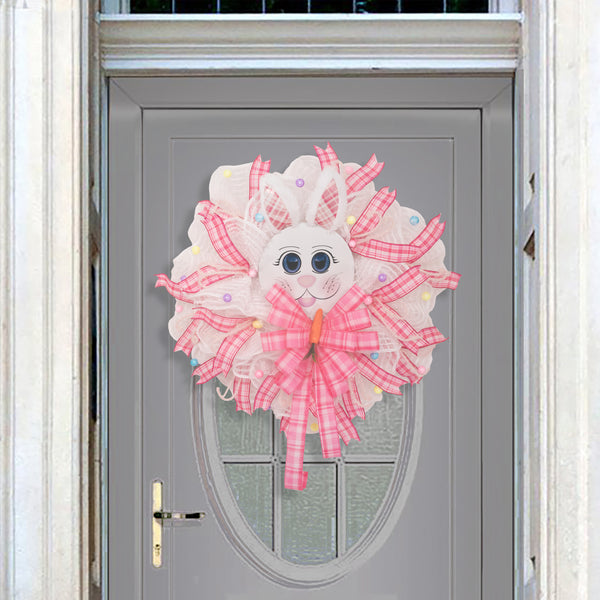 Easter wreath, bunny wreath, bunny face, plush ears, front door wreath, door hanger, 24"  W20219A