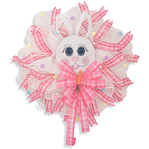 Easter wreath, bunny wreath, bunny face, plush ears, front door wreath, door hanger, 24"  W20219A