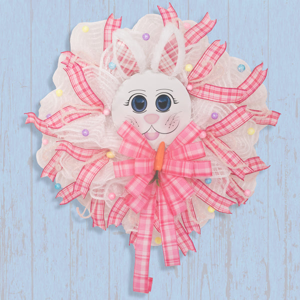 Easter wreath, bunny wreath, bunny face, plush ears, front door wreath, door hanger, 24"  W20219A