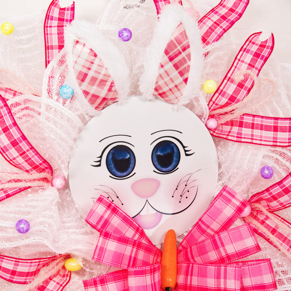 Easter wreath, bunny wreath, bunny face, plush ears, front door wreath, door hanger, 24"  W20219A