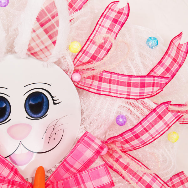 Easter wreath, bunny wreath, bunny face, plush ears, front door wreath, door hanger, 24"  W20219A