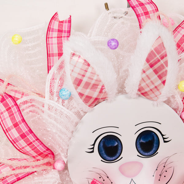 Easter wreath, bunny wreath, bunny face, plush ears, front door wreath, door hanger, 24"  W20219A