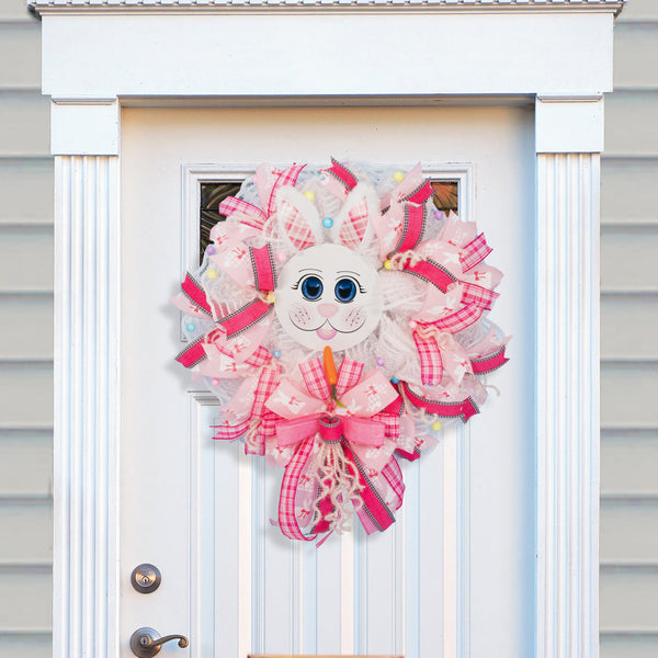 Easter wreath, bunny wreath, bunny face, plush ears, front door wreath, door hanger, 24"  W20227A