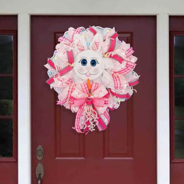 Easter wreath, bunny wreath, bunny face, plush ears, front door wreath, door hanger, 24"  W20227A