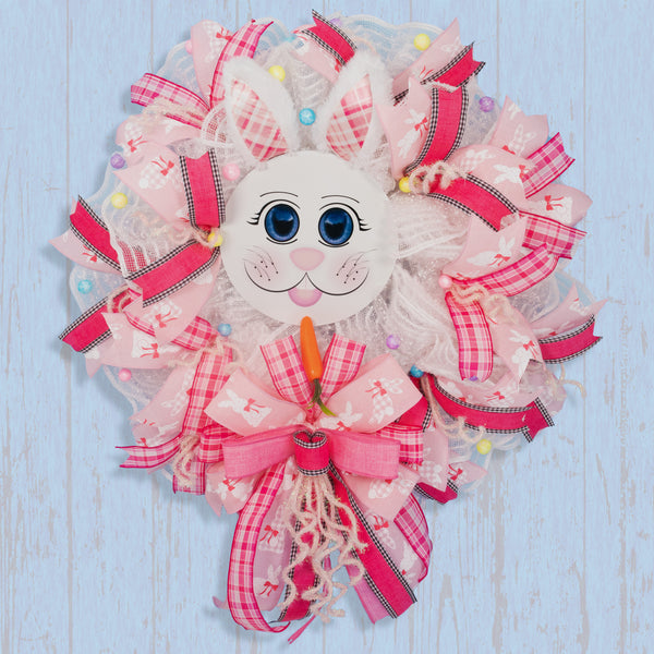 Easter wreath, bunny wreath, bunny face, plush ears, front door wreath, door hanger, 24"  W20227A