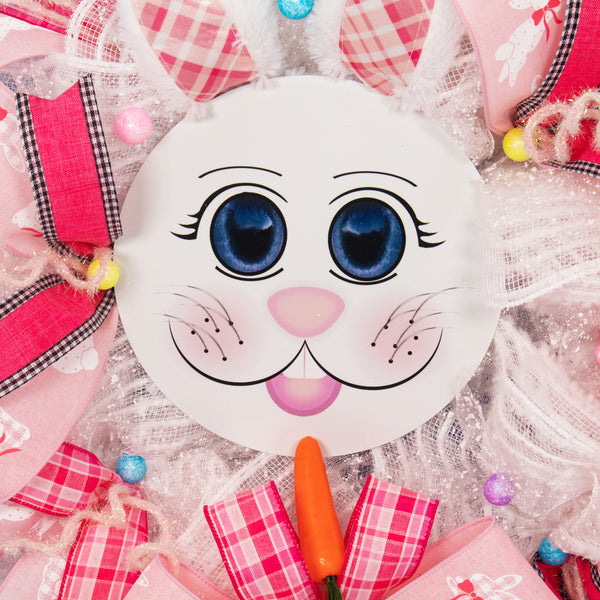 Easter wreath, bunny wreath, bunny face, plush ears, front door wreath, door hanger, 24"  W20227A