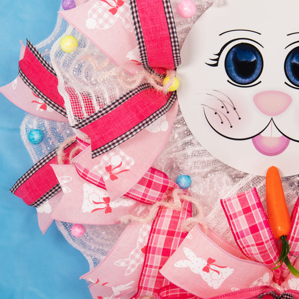 Easter wreath, bunny wreath, bunny face, plush ears, front door wreath, door hanger, 24"  W20227A