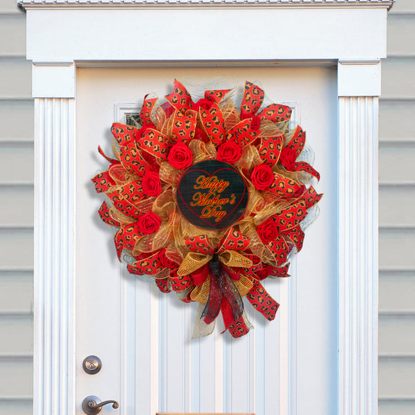 Mother's day wreath, floral wreath, roses, love, leopard print, front door wreath, door hanger, holiday decor, large, 27". W120417B