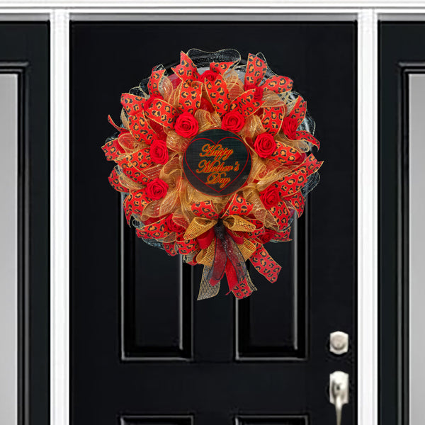 Mother's day wreath, floral wreath, roses, love, leopard print, front door wreath, door hanger, holiday decor, large, 27". W120417B
