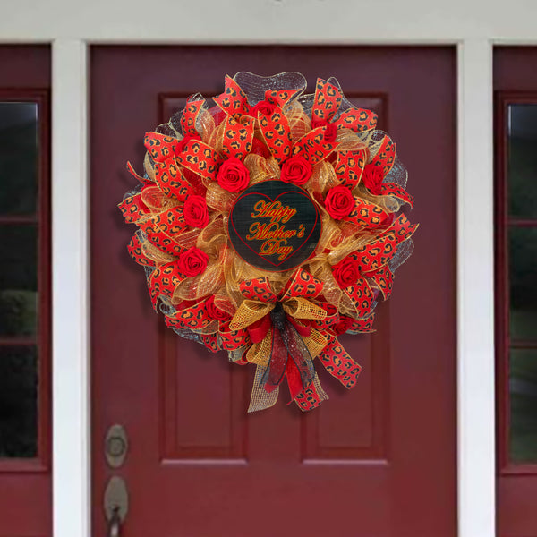 Mother's day wreath, floral wreath, roses, love, leopard print, front door wreath, door hanger, holiday decor, large, 27". W120417B