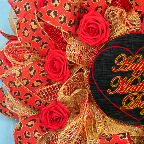 Mother's day wreath, floral wreath, roses, love, leopard print, front door wreath, door hanger, holiday decor, large, 27". W120417B