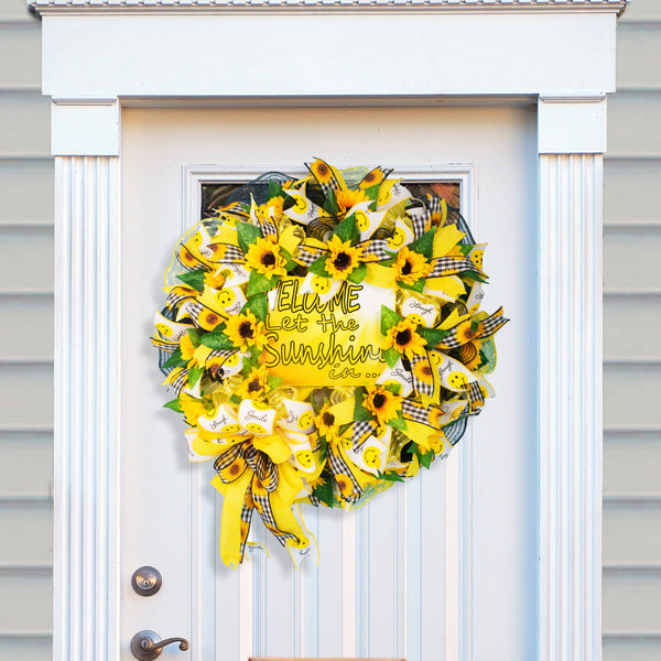 Welcome wreath, floral wreath, sunflower, spring-summer, front door, door hanger, decor 26" W20430B