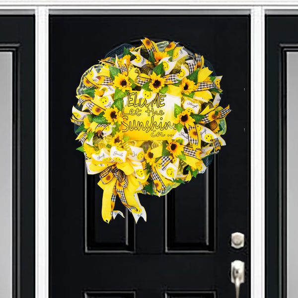 Welcome wreath, floral wreath, sunflower, spring-summer, front door, door hanger, decor 26" W20430B