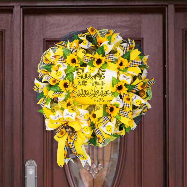 Welcome wreath, floral wreath, sunflower, spring-summer, front door, door hanger, decor 26" W20430B