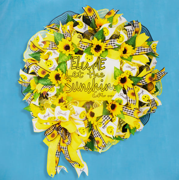 Welcome wreath, floral wreath, sunflower, spring-summer, front door, door hanger, decor 26" W20430B