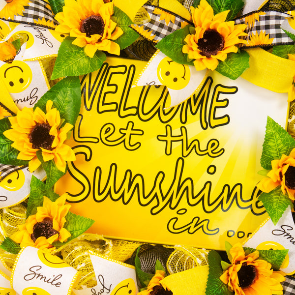 Welcome wreath, floral wreath, sunflower, spring-summer, front door, door hanger, decor 26" W20430B