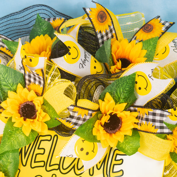 Welcome wreath, floral wreath, sunflower, spring-summer, front door, door hanger, decor 26" W20430B