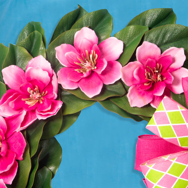 Magnolia wreath, grapevine wreath, farmhouse wreath, floral wreath,  front door wreath, everyday, door hanger 27". W20515A