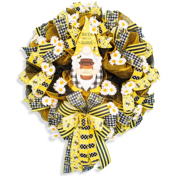 Farmhouse wreath, gnome wreath, everyday wreath, bees, floral wreath, front door wreath, door hanger 25"   W20521A