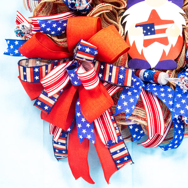 4th of July wreath, patriotic wreath, gnome wreath, independence day, USA, whimsical, red, white, blue 24" W20604A