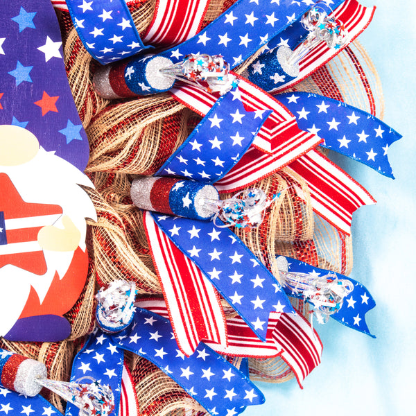 4th of July wreath, patriotic wreath, gnome wreath, independence day, USA, whimsical, red, white, blue 24" W20604A