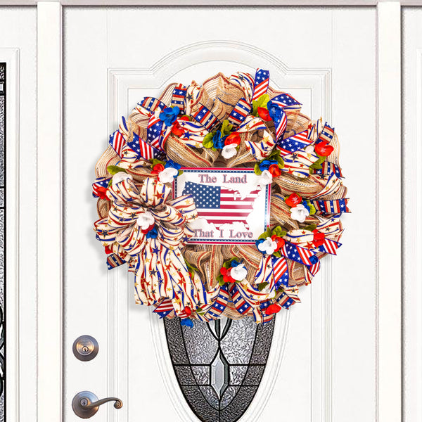 4th of July wreath, patriotic wreath, flag wreath, Independence Day, USA, front door, door hanger, summer, gift 24"  W20605A