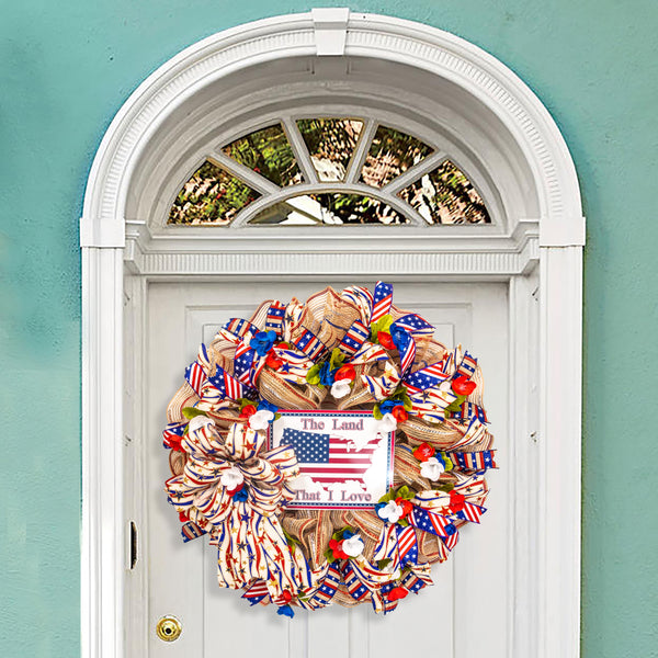4th of July wreath, patriotic wreath, flag wreath, Independence Day, USA, front door, door hanger, summer, gift 24"  W20605A