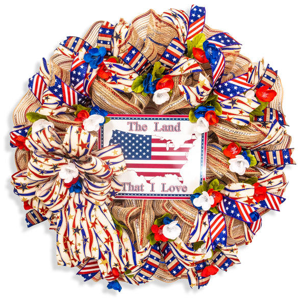 4th of July wreath, patriotic wreath, flag wreath, Independence Day, USA, front door, door hanger, summer, gift 24"  W20605A