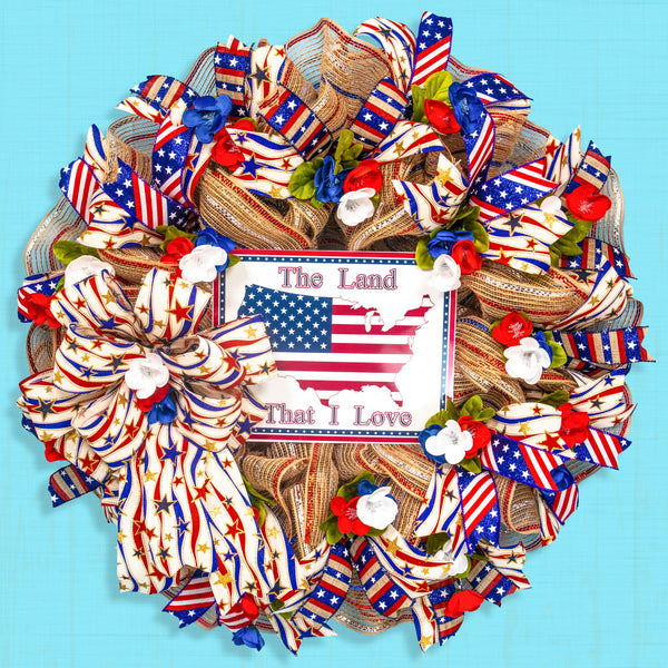 4th of July wreath, patriotic wreath, flag wreath, Independence Day, USA, front door, door hanger, summer, gift 24"  W20605A