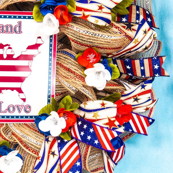 4th of July wreath, patriotic wreath, flag wreath, Independence Day, USA, front door, door hanger, summer, gift 24"  W20605A