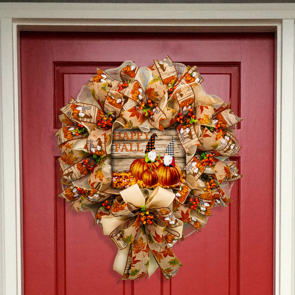 Gnome wreath, pumpkin wreath, floral wreath, fall/autumn wreath, front door wreath, door hanger 26" W20811A