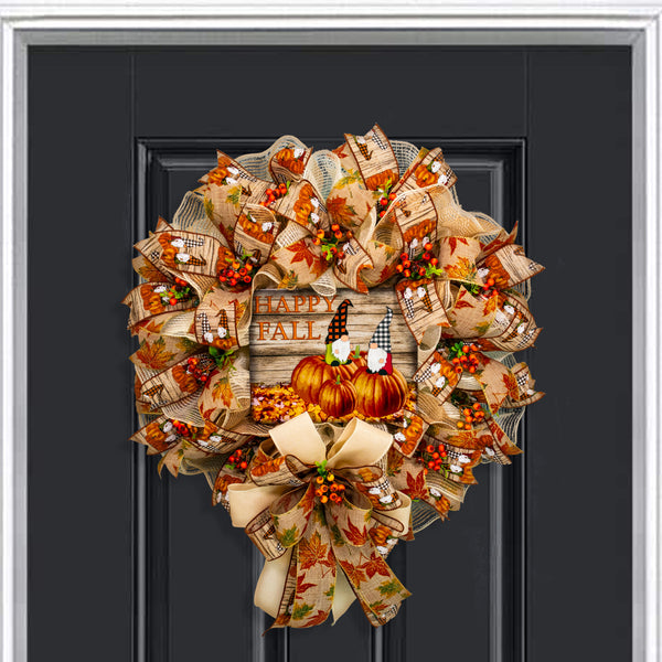 Gnome wreath, pumpkin wreath, floral wreath, fall/autumn wreath, front door wreath, door hanger 26" W20811A