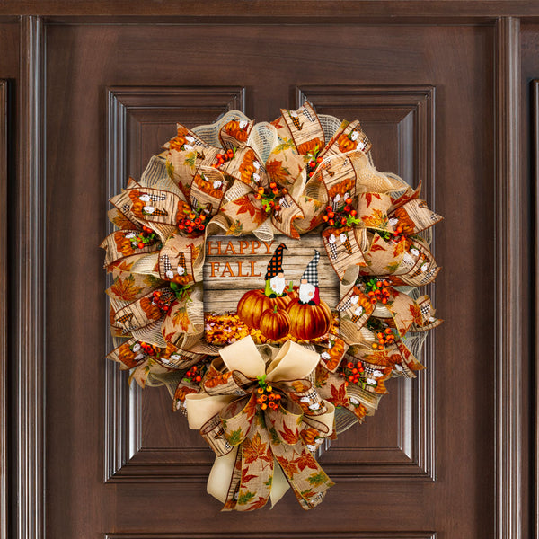 Gnome wreath, pumpkin wreath, floral wreath, fall/autumn wreath, front door wreath, door hanger 26" W20811A