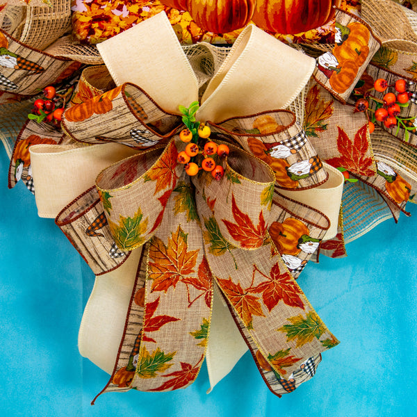 Gnome wreath, pumpkin wreath, floral wreath, fall/autumn wreath, front door wreath, door hanger 26" W20811A