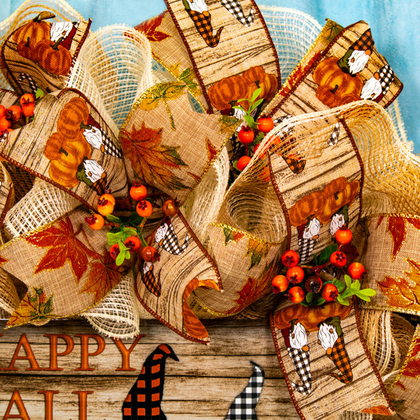 Gnome wreath, pumpkin wreath, floral wreath, fall/autumn wreath, front door wreath, door hanger 26" W20811A