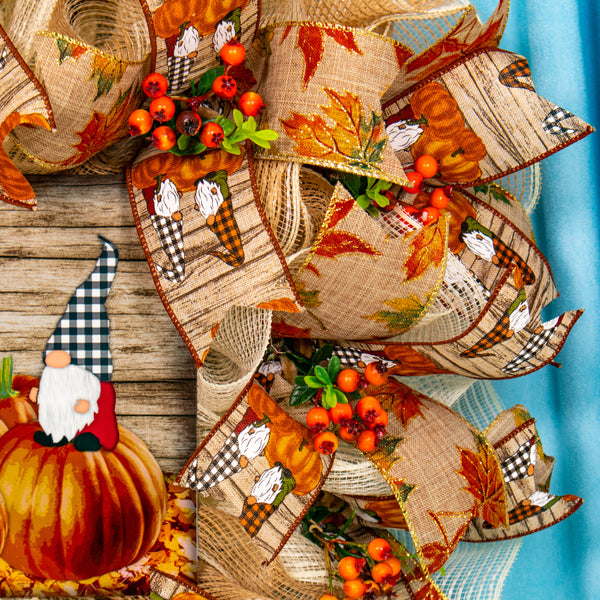 Gnome wreath, pumpkin wreath, floral wreath, fall/autumn wreath, front door wreath, door hanger 26" W20811A
