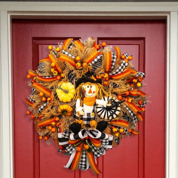 Scarecrow wreath, Autumn wreath, farmhouse wreath, fall, everyday, door hanger, W20820A