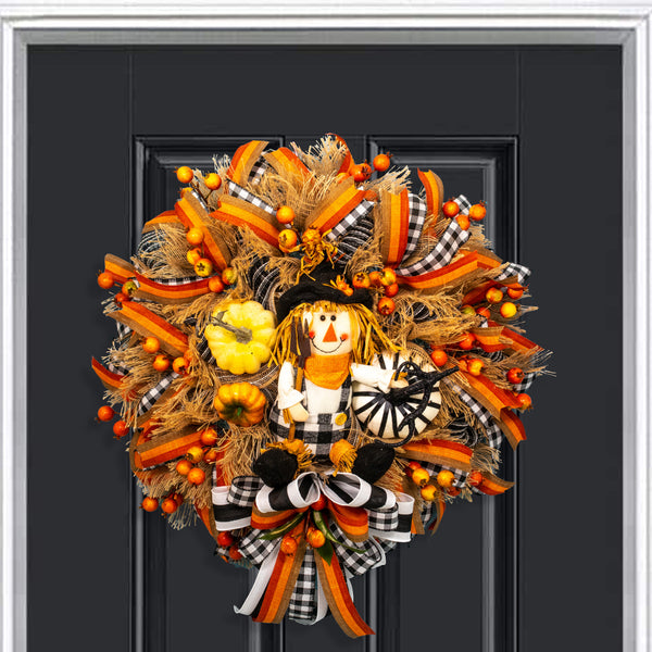Scarecrow wreath, Autumn wreath, farmhouse wreath, fall, everyday, door hanger, W20820A