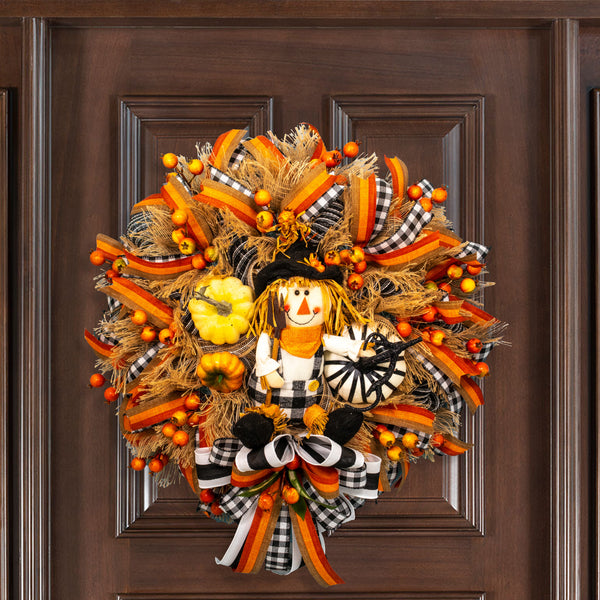Scarecrow wreath, Autumn wreath, farmhouse wreath, fall, everyday, door hanger, W20820A