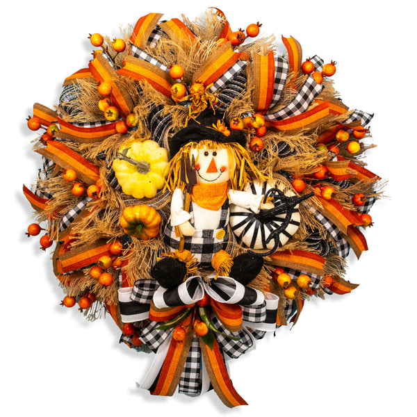 Scarecrow wreath, Autumn wreath, farmhouse wreath, fall, everyday, door hanger, W20820A