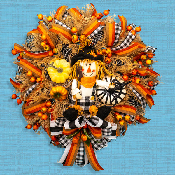 Scarecrow wreath, Autumn wreath, farmhouse wreath, fall, everyday, door hanger, W20820A