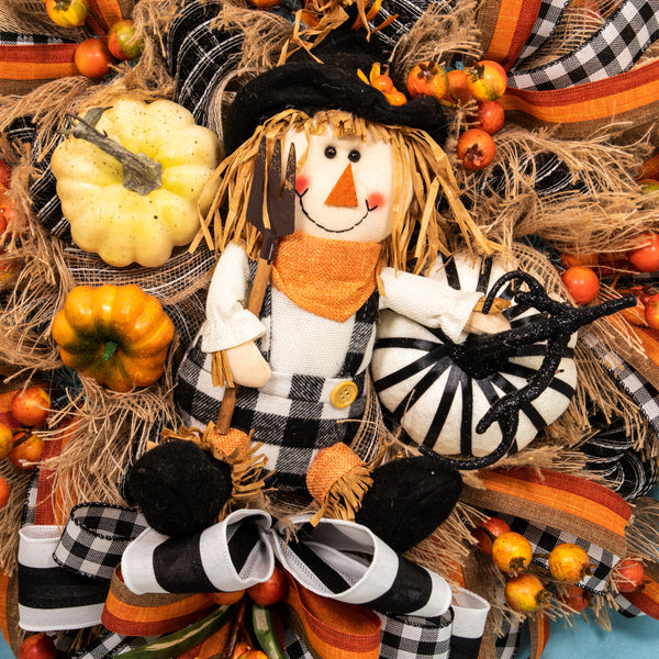 Scarecrow wreath, Autumn wreath, farmhouse wreath, fall, everyday, door hanger, W20820A