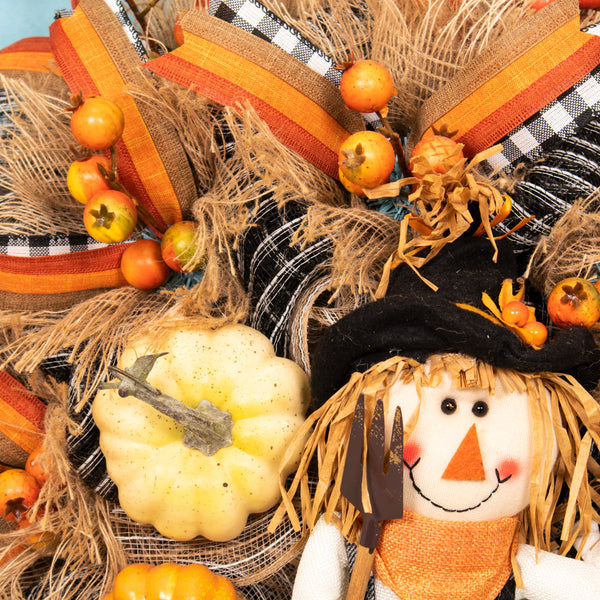 Scarecrow wreath, Autumn wreath, farmhouse wreath, fall, everyday, door hanger, W20820A