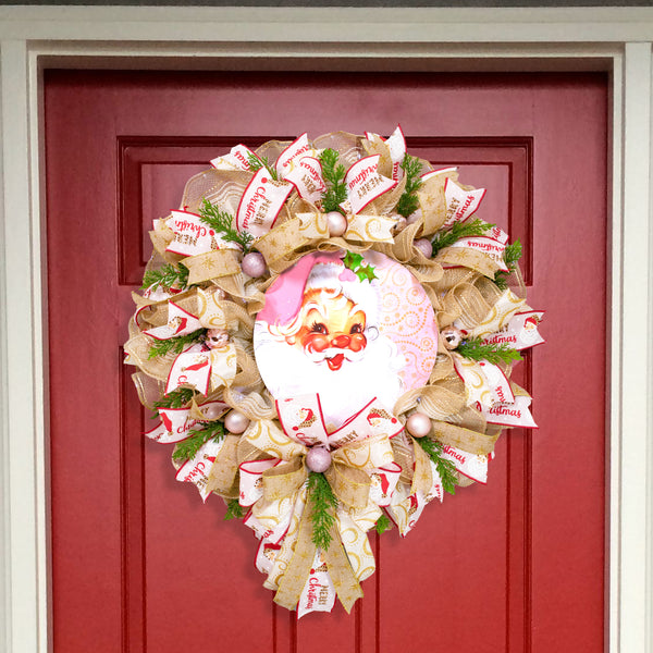 Christmas wreath, Santa wreath, front door wreath, holiday wreath, door hanger, large 26". W21001A